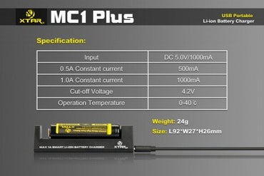 Xtar MC1 Plus Single Bay Lithium-ion Battery Charger